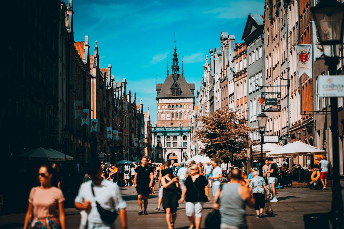 Visitors in an old town